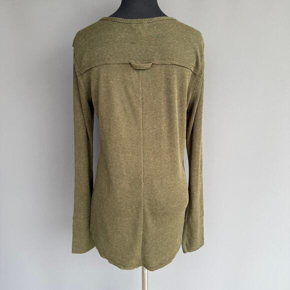 Hem & Thread olive green waffle knit thermal top - henley - military style - M - Picture 4 of 10